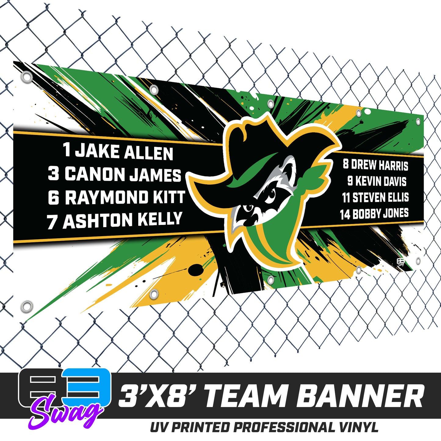 3'x8' Team Vinyl Banner with Roster - Bandits Baseball