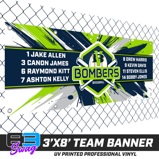 3'x8' Team Vinyl Banner with Roster - VB Bombers Baseball