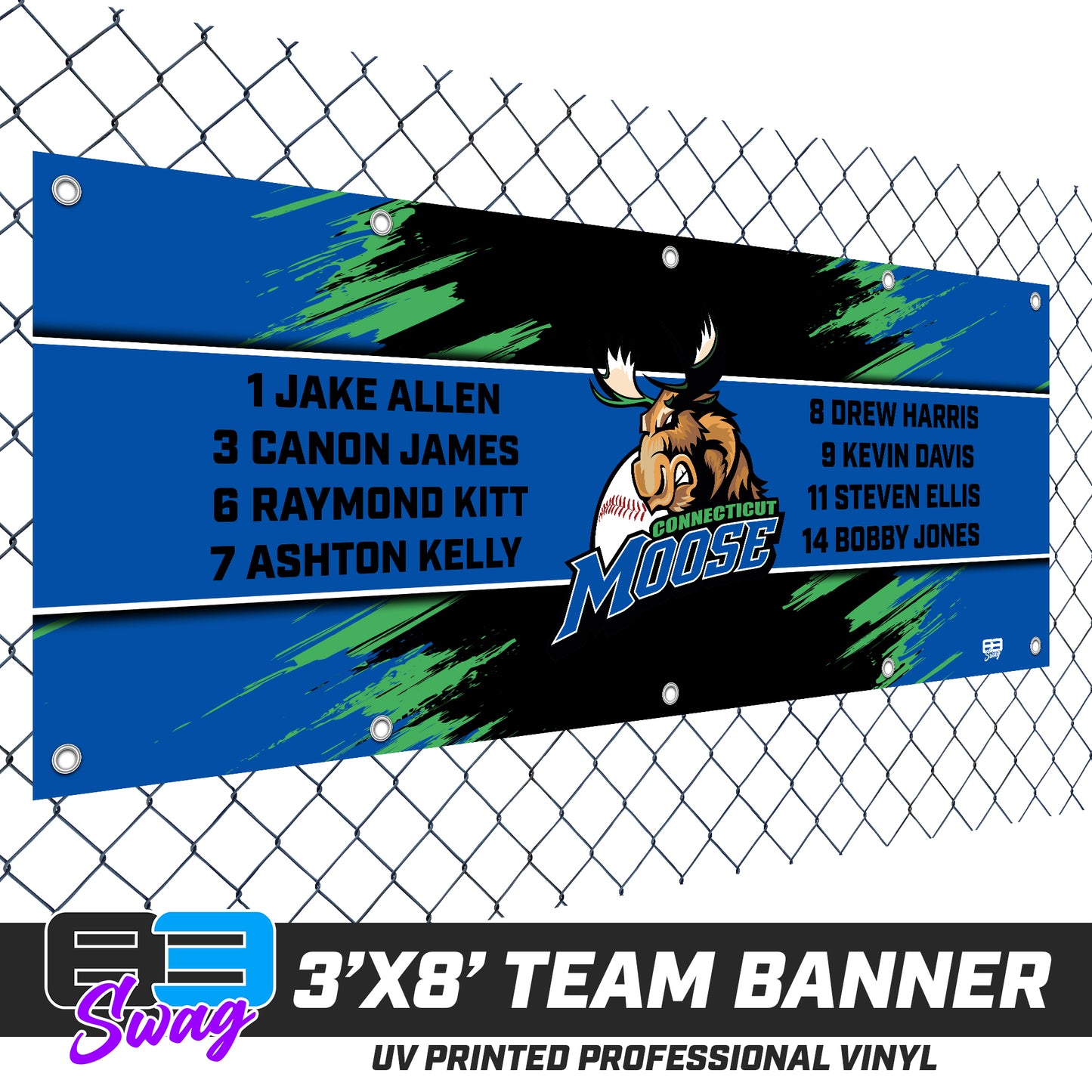 3'x8' Team Vinyl Banner with Roster - Connecticut Moose Baseball