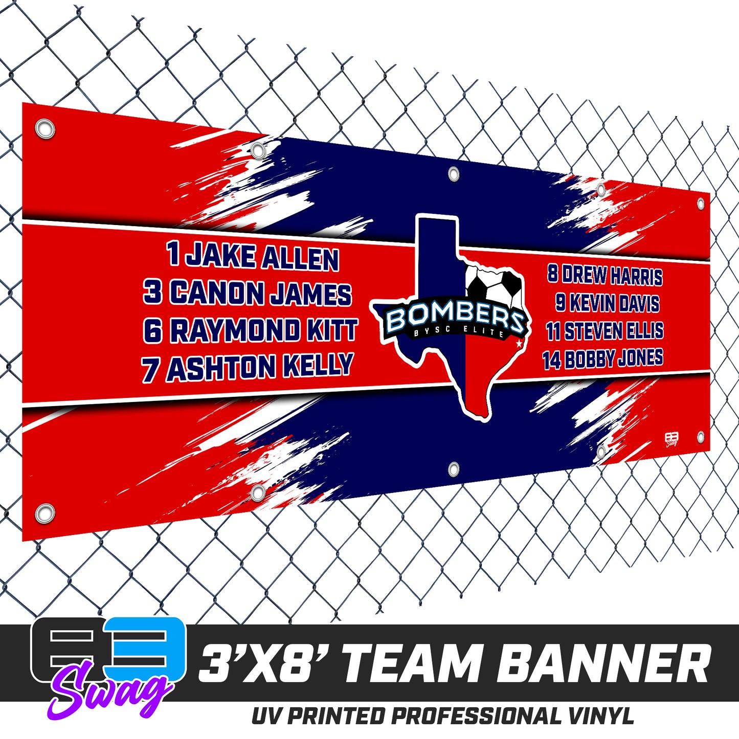 3'x8' Team Vinyl Banner with Roster - BYSC Bombers Soccer