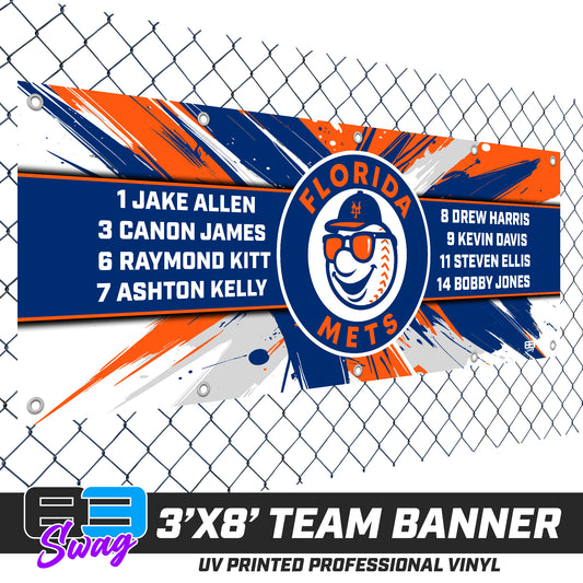 3'x8' Team Vinyl Banner with Roster - Florida Mets Baseball