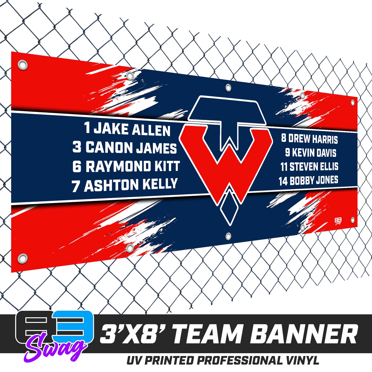 3'x8' Team Vinyl Banner with Roster - Tampa Warriors Baseball