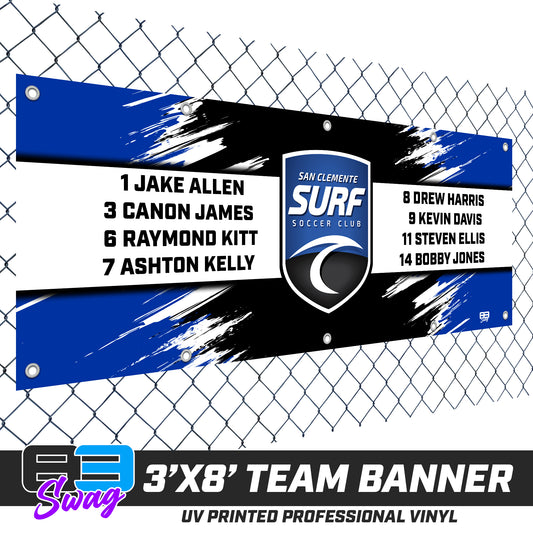 3'x8' Team Vinyl Banner with Roster - San Clemente Surf Soccer Club