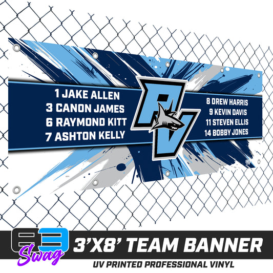 3'x8' Team Vinyl Banner with Roster - Ponte Vedra Sharks Baseball 2026 Version