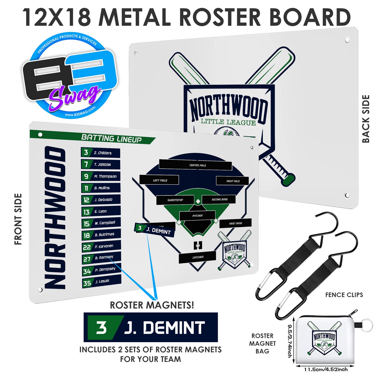 Custom Baseball/Softball Team Roster Board Northwood Majors