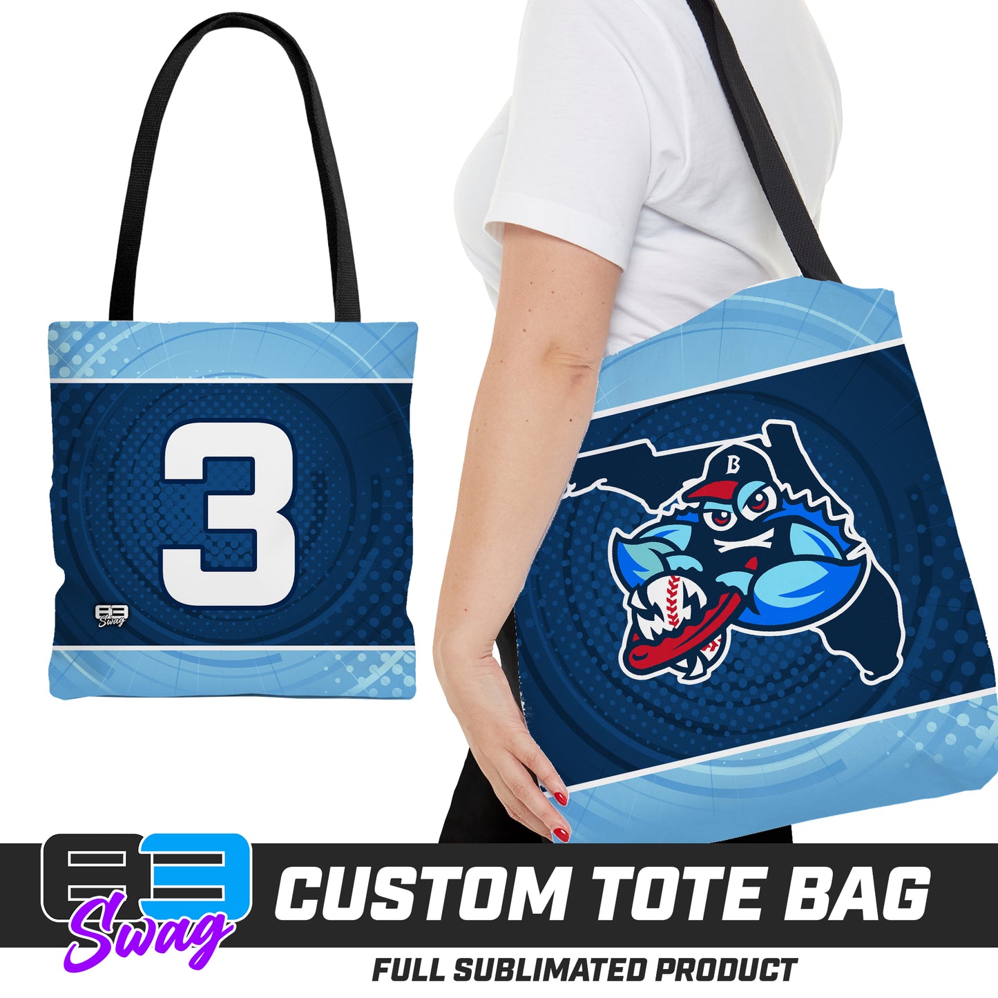 CUSTOM - Large Tote Bag - FCA Blueclaws Baseball