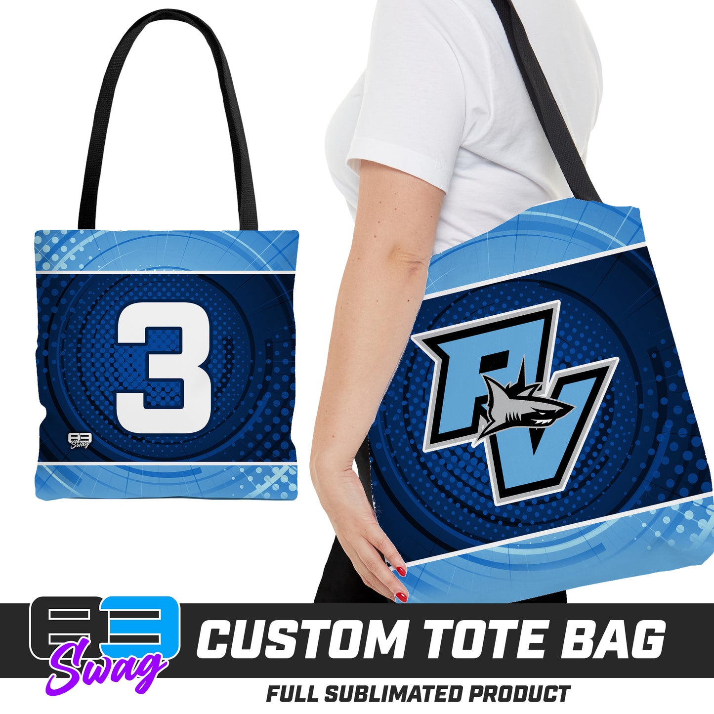 CUSTOM - Large Tote Bag - PVAA Sharks Baseball