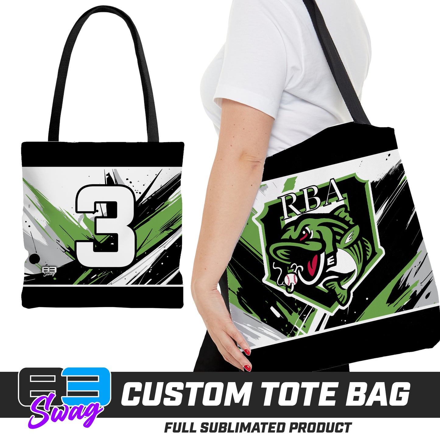 CUSTOM - Large Tote Bag - RBA Stripers Baseball