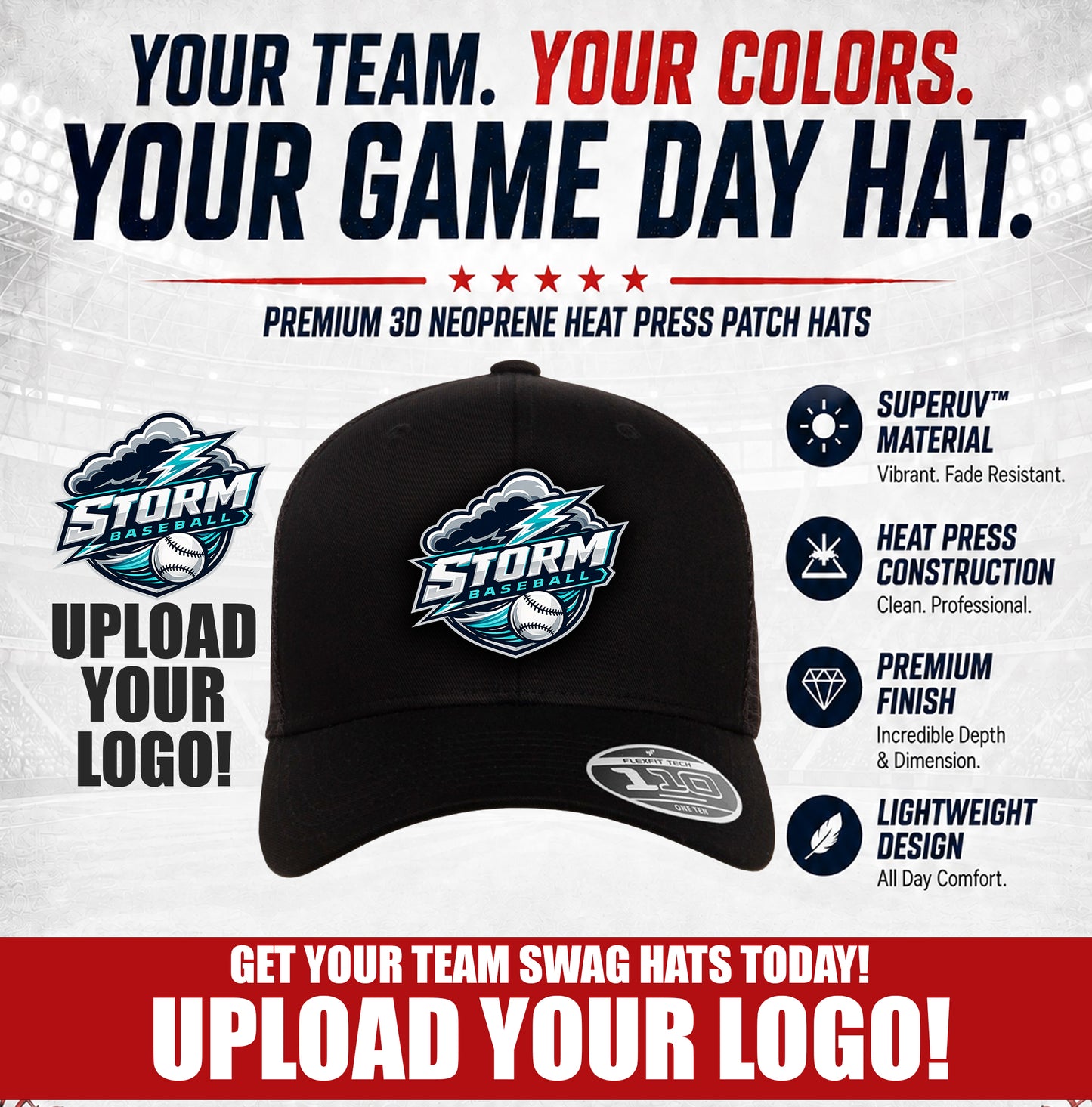 UPLOAD YOUR LOGO! - 3D PATCH TEAM HATS - Flexfit 110M Mesh Hat