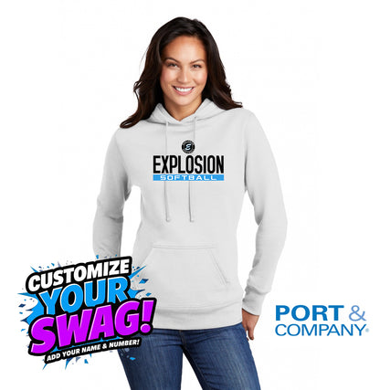 Port & Company Women's Core Fleece Pullover Hooded Sweatshirt LPC78H -Explosion Softball