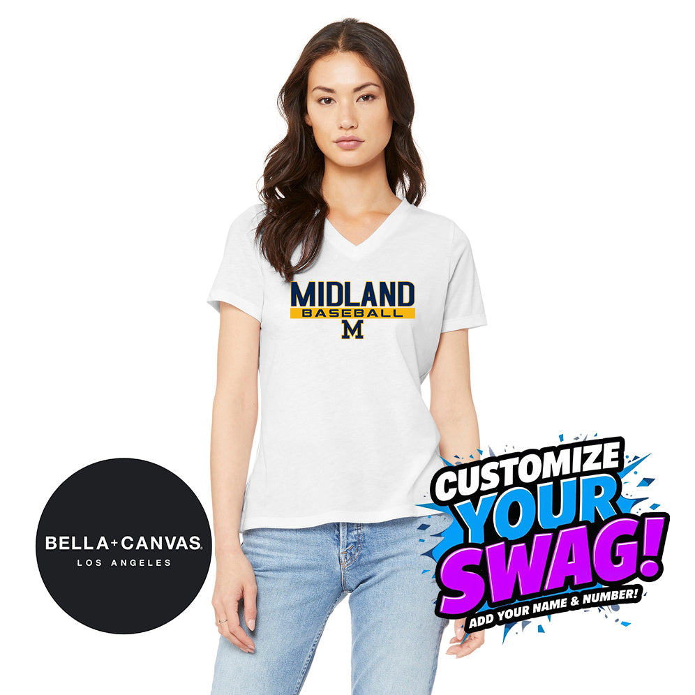 Bella + Canvas 6415 Ladies' Relaxed Triblend V-Neck T-Shirt - Midland Baseball