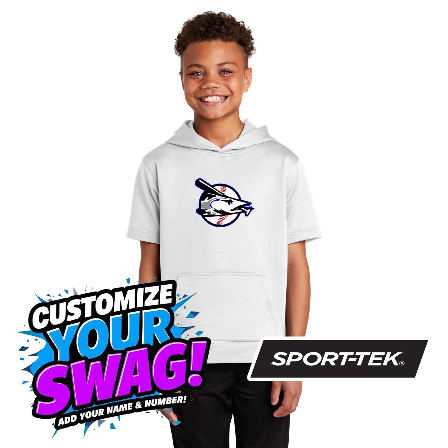 Sport-Tek Youth Sport-Wick Fleece Short Sleeve Hooded Pullover - Jax Beach Baseball