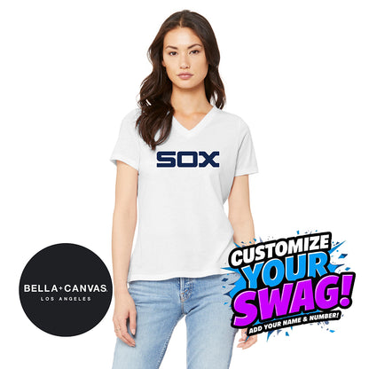 Bella + Canvas 6415 Ladies' Relaxed Triblend V-Neck T-Shirt - Blue Sox Baseball