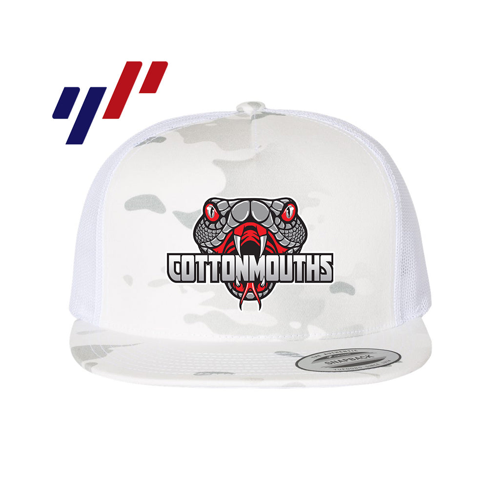 Yupoong 6006 Adult 5-Panel Classic Trucker Hat - DTF PRINTED - Black Creek Cottonmouths