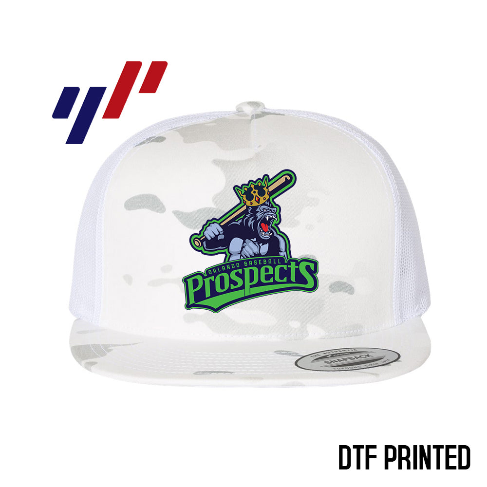 Yupoong 6006 Adult 5-Panel Classic Trucker Hat - DTF PRINTED - Orlando Baseball Prospects - Gorilla KingsOrlando Baseball Prospects - Gorilla Kings