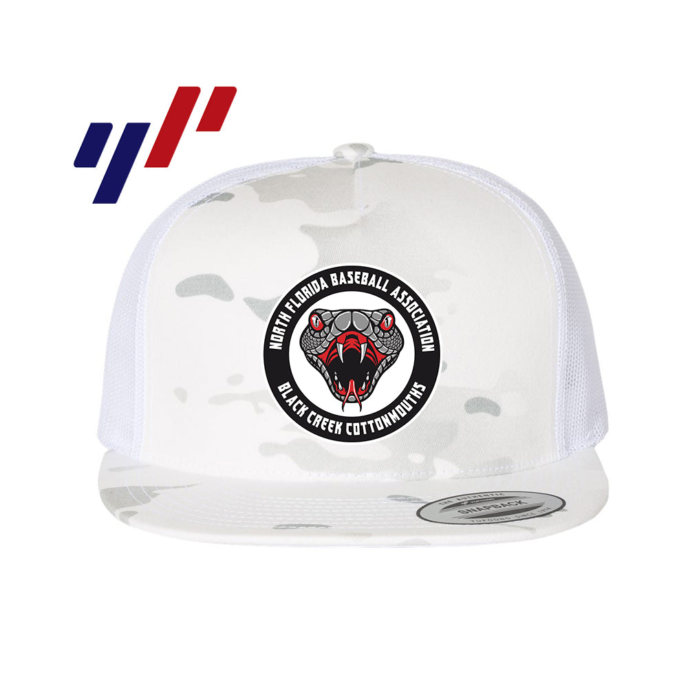 Yupoong 6006 Adult 5-Panel Classic Trucker Hat - DTF PRINTED - Black Creek Cottonmouths