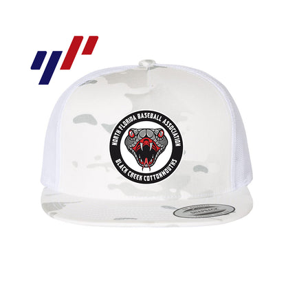 Yupoong 6006 Adult 5-Panel Classic Trucker Hat - DTF PRINTED - Black Creek Cottonmouths