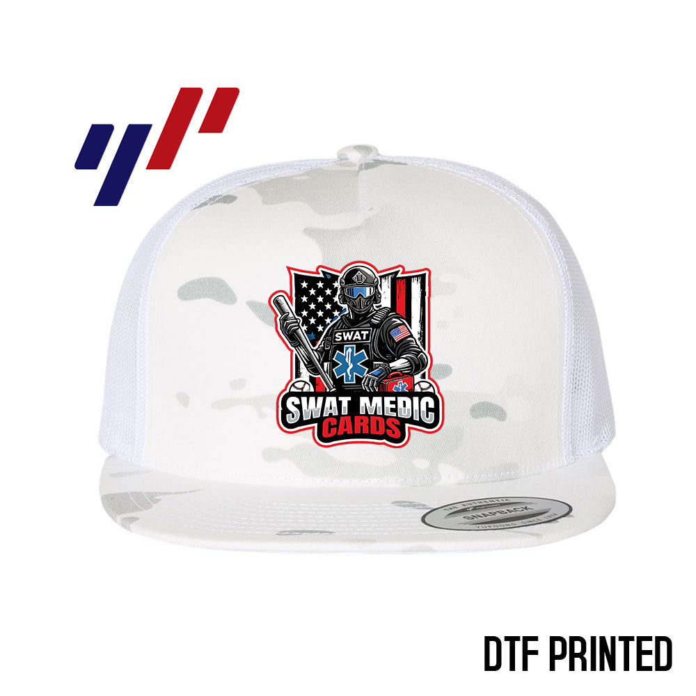 Yupoong 6006 Adult 5-Panel Classic Trucker Hat - DTF PRINTED - Swat Medic Cards
