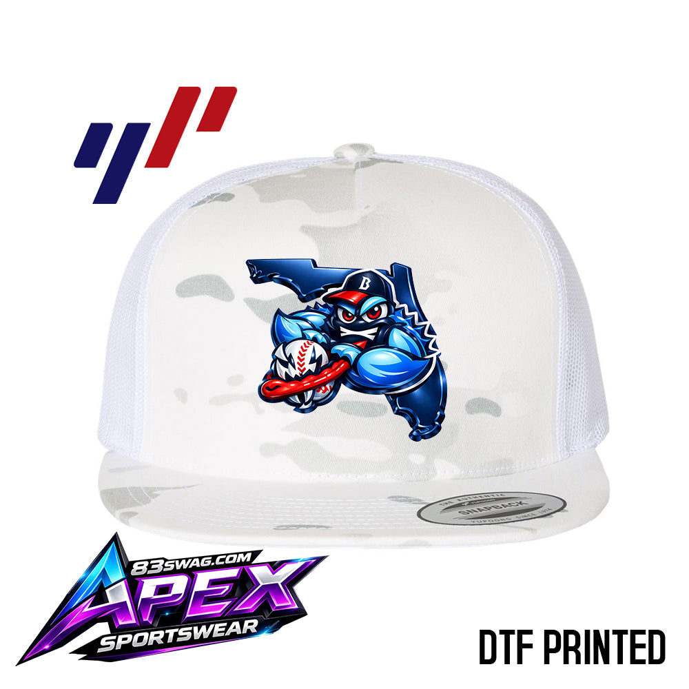 APEX Yupoong 6006 Adult 5-Panel Classic Trucker Hat - DTF PRINTED - FCA Blueclaws Baseball