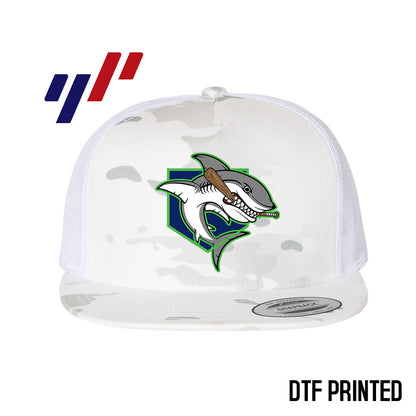 Yupoong 6006 Adult 5-Panel Classic Trucker Hat - DTF PRINTED - OBP Land Sharks