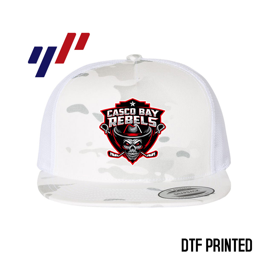 Yupoong 6006 Adult 5-Panel Classic Trucker Hat - DTF PRINTED - Casco Bay Rebels Hockey