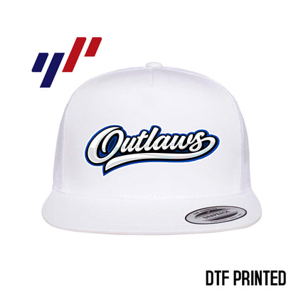Yupoong 6006 Adult 5-Panel Classic Trucker Hat - DTF PRINTED - LBK Outlaws Baseball