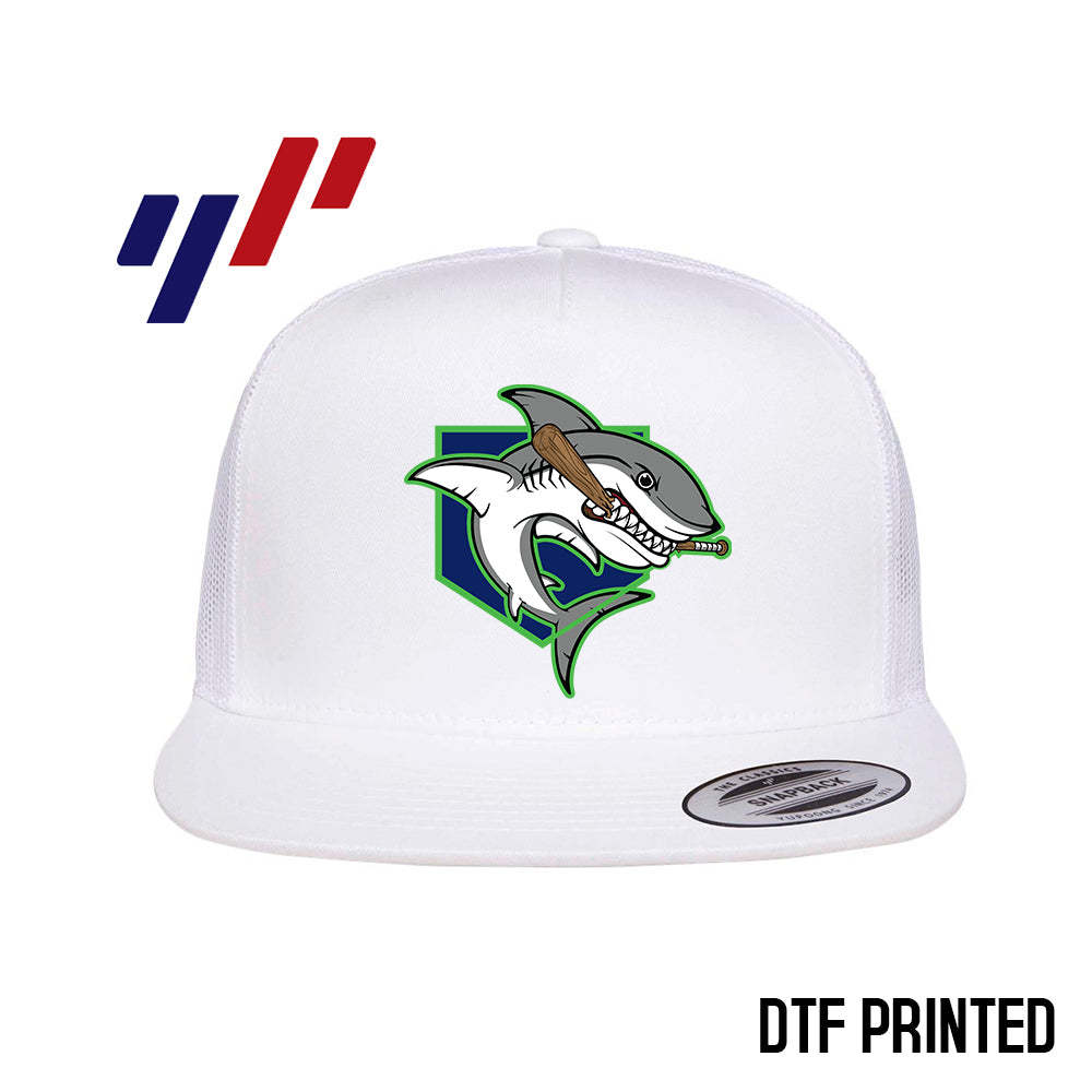 Yupoong 6006 Adult 5-Panel Classic Trucker Hat - DTF PRINTED - OBP Land Sharks