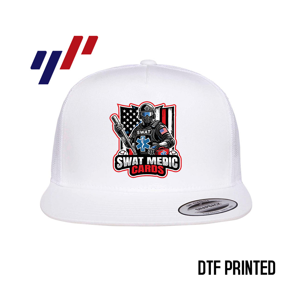 Yupoong 6006 Adult 5-Panel Classic Trucker Hat - DTF PRINTED - Swat Medic Cards
