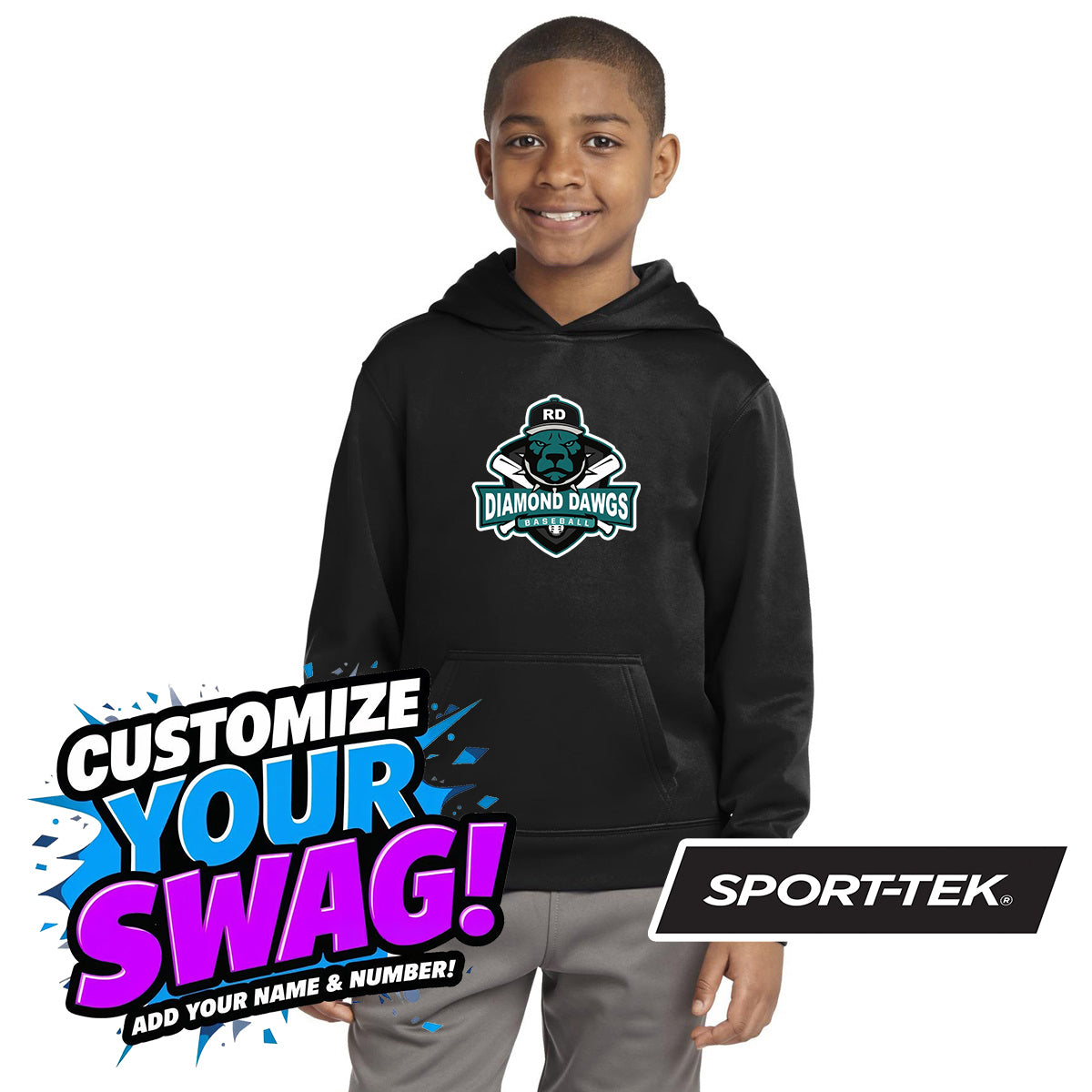 Sport-Tek Youth Sport-Wick Fleece Hooded Pullover YST244 - Diamond Dawgs Baseball