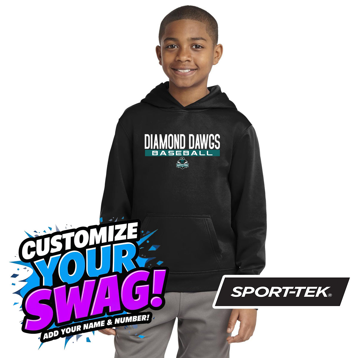 Sport-Tek Youth Sport-Wick Fleece Hooded Pullover YST244 - Diamond Dawgs Baseball