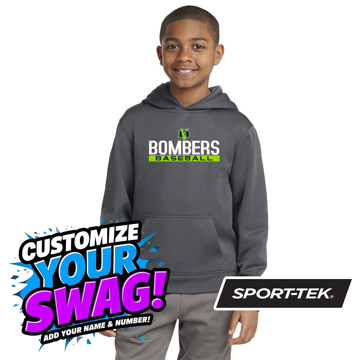 Sport-Tek Youth Sport-Wick Fleece Hooded Pullover YST244 - VB Bombers Baseball