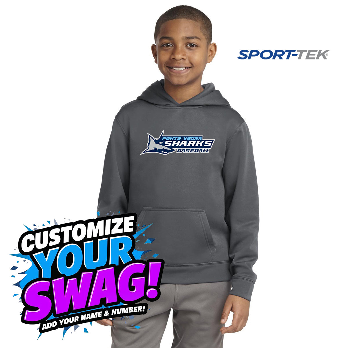 Sport-Tek Youth Sport-Wick Fleece Hooded Pullover - PVAA Sharks