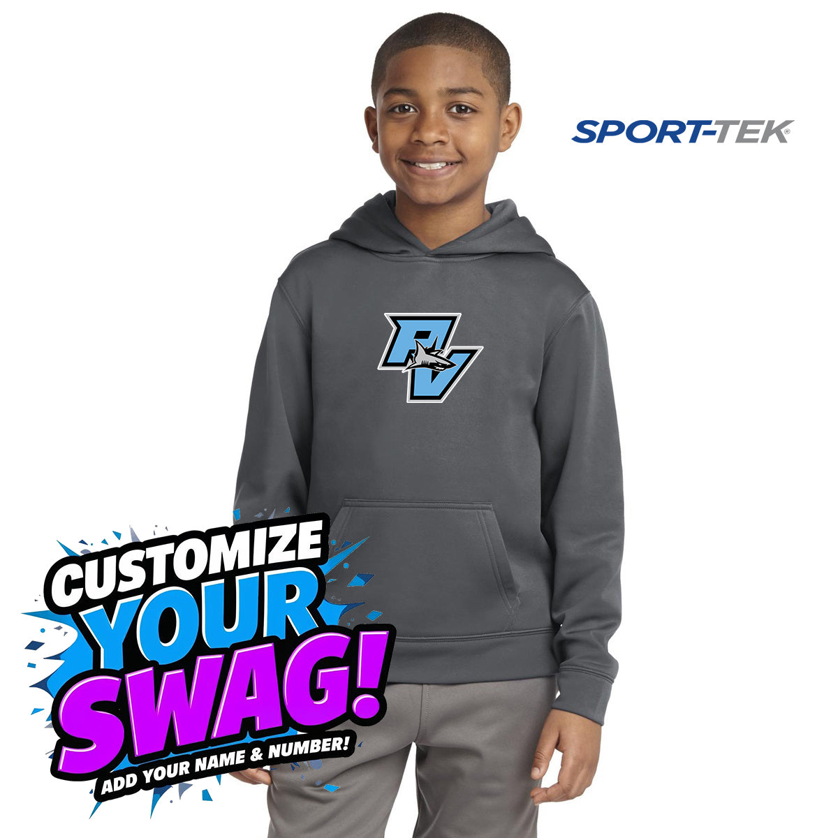 Sport-Tek Youth Sport-Wick Fleece Hooded Pullover - PVAA Sharks