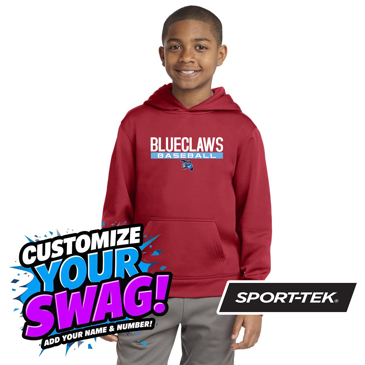 Sport-Tek Youth Sport-Wick Fleece Hooded Pullover YST244 - FCA Blueclaws Baseball