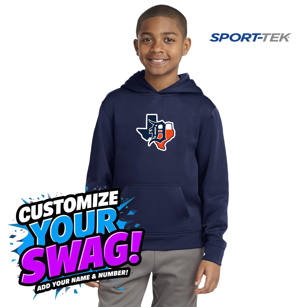 Sport-Tek Youth Sport-Wick Fleece Hooded Pullover - Dallas Tigers Baseball