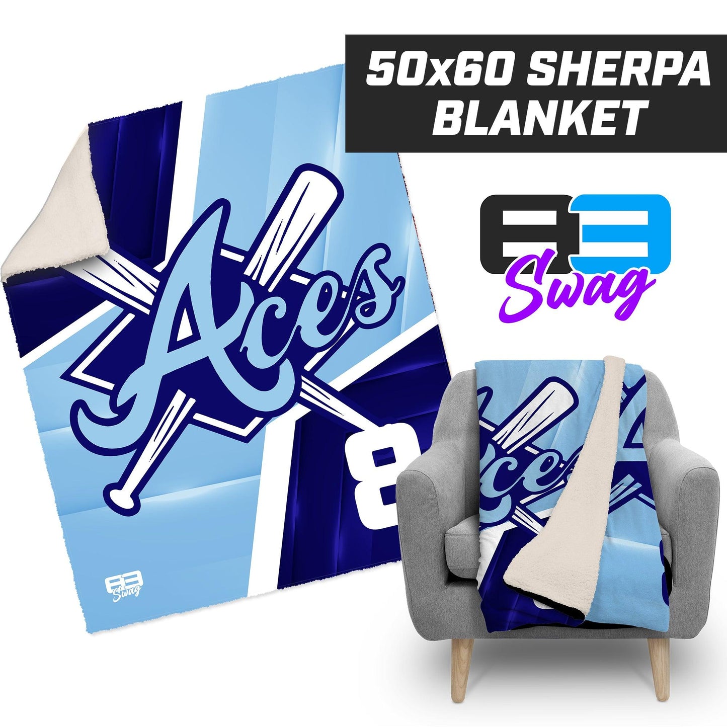 Aces Baseball - 50”x60” Plush Sherpa Blanket - 83Swag