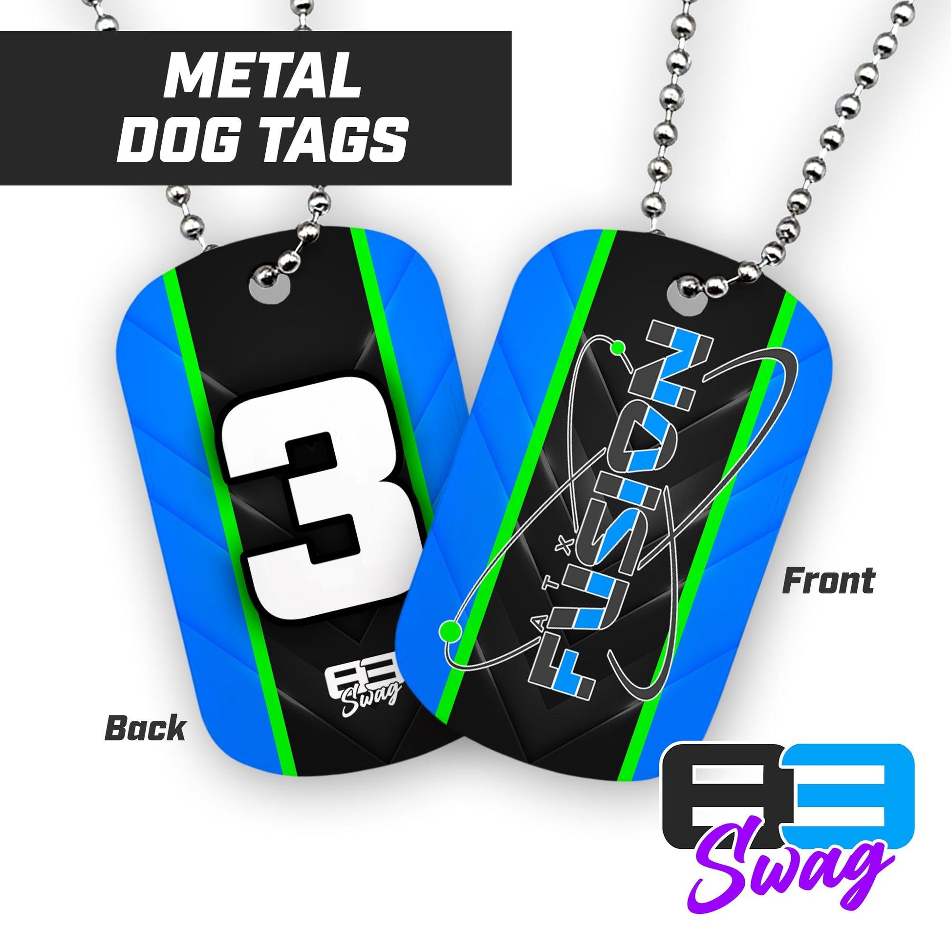 ATX Fusion Slow Pitch Softball - Double Sided Dog Tags - Includes Chain - 83Swag