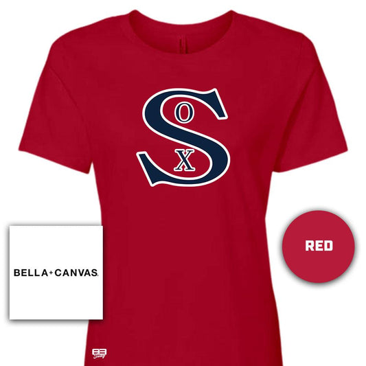 Bella + Canvas B6400 Women's Relaxed Jersey Short-Sleeve T-Shirt - Red Sox Baseball - Wichita KS - 83Swag