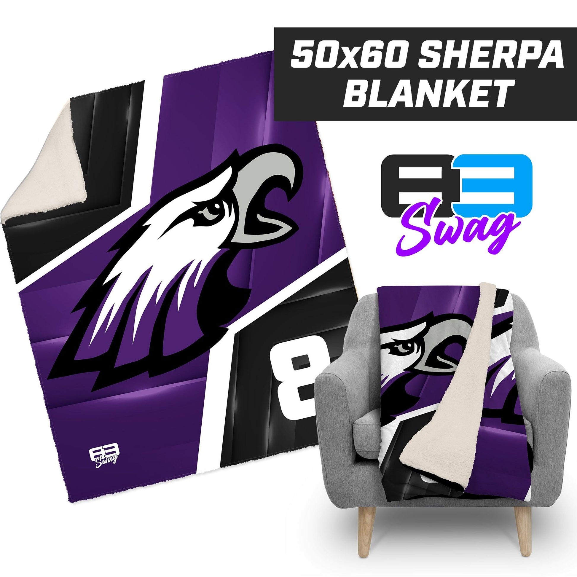 Bellmawr Purple Eagles Football 2024 Edition - 50”x60” Plush Sherpa Blanket - 83Swag