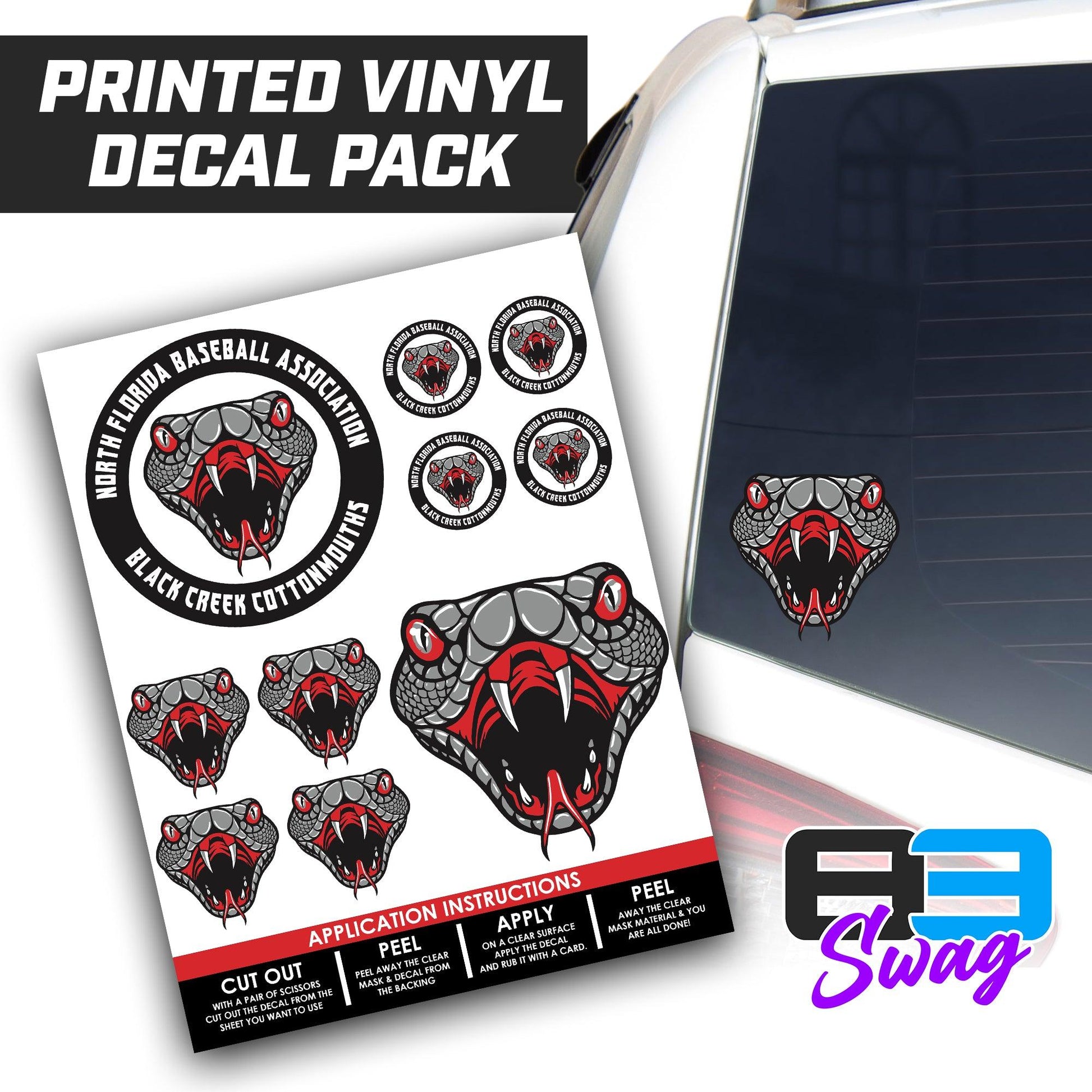 Black Creek Cottonmouths - Logo Decal Pack Sheet - 83Swag