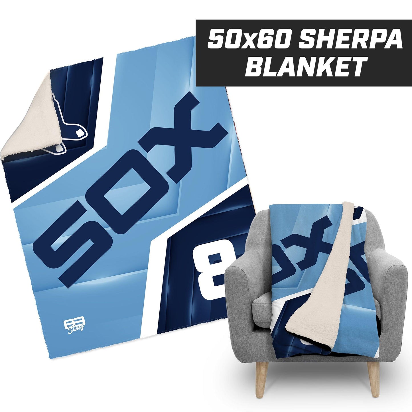 Blue Sox - 50”x60” Plush Sherpa Blanket - 83Swag