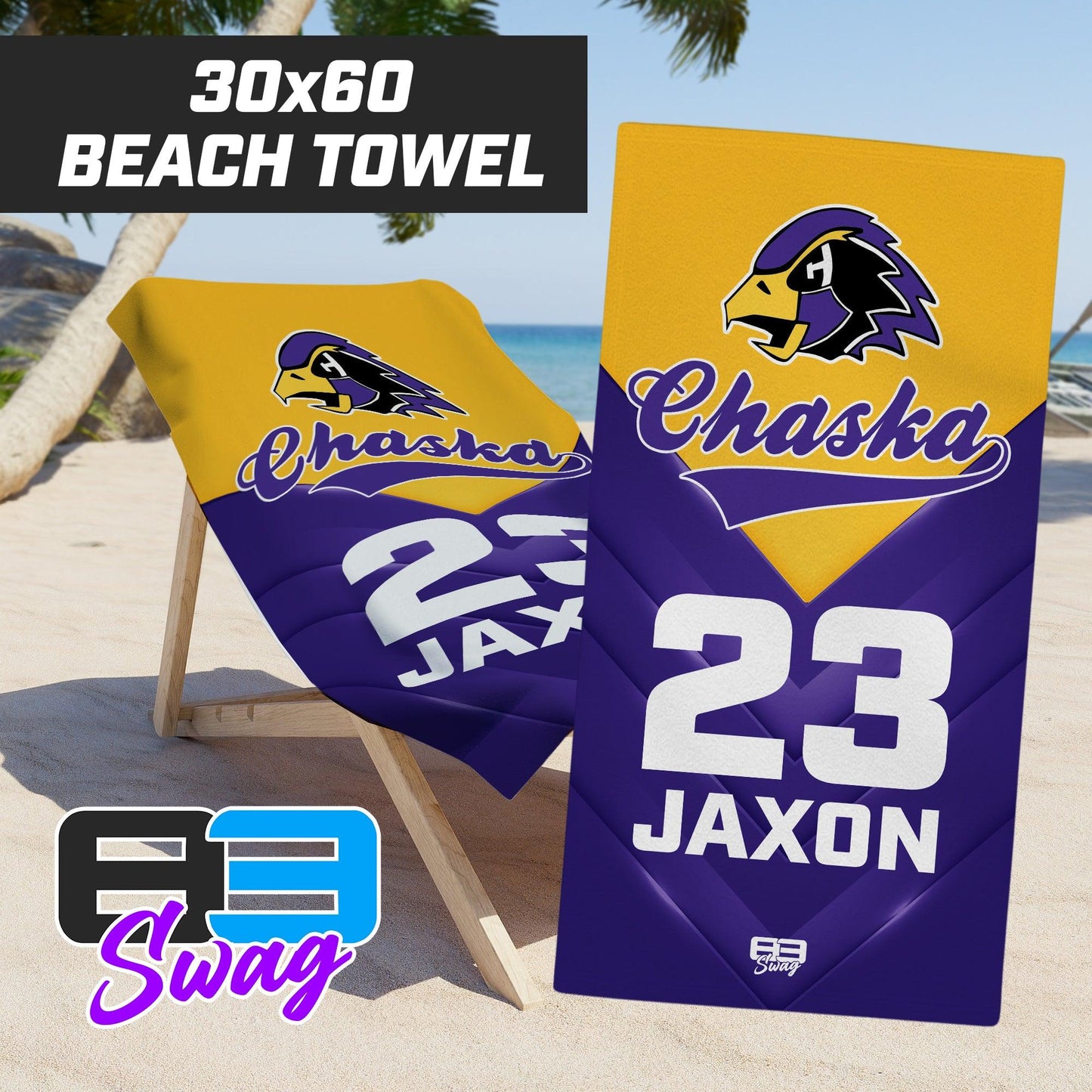 Chaska Hawks Baseball - 30"x60" Beach Towel - 83Swag