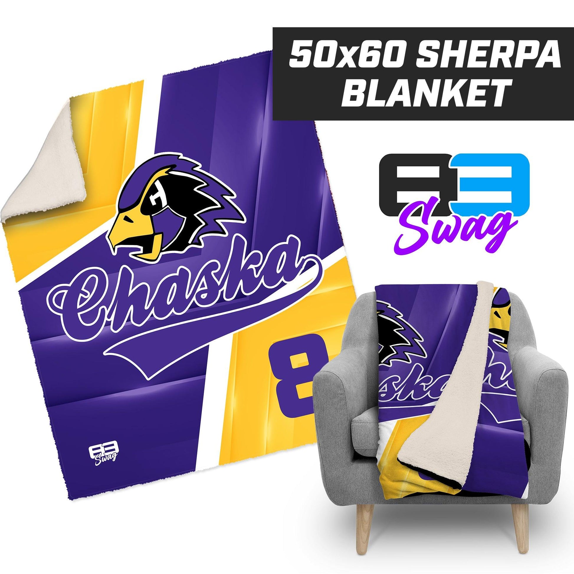 Chaska Hawks Baseball - 50”x60” Plush Sherpa Blanket - 83Swag