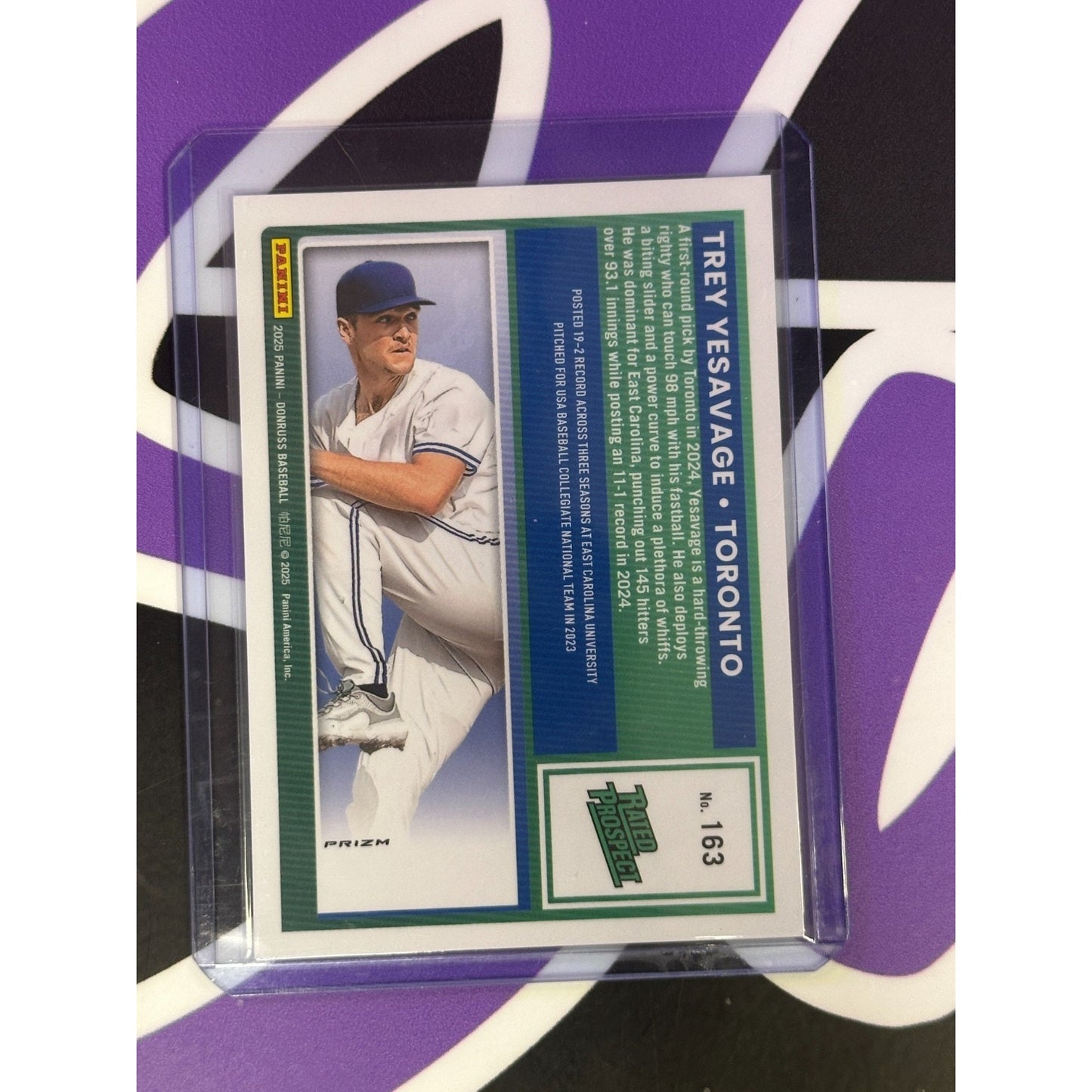 2025 Donruss #163 Trey Yesavage Rated Prospect Rare Optic Shock Blue Jays