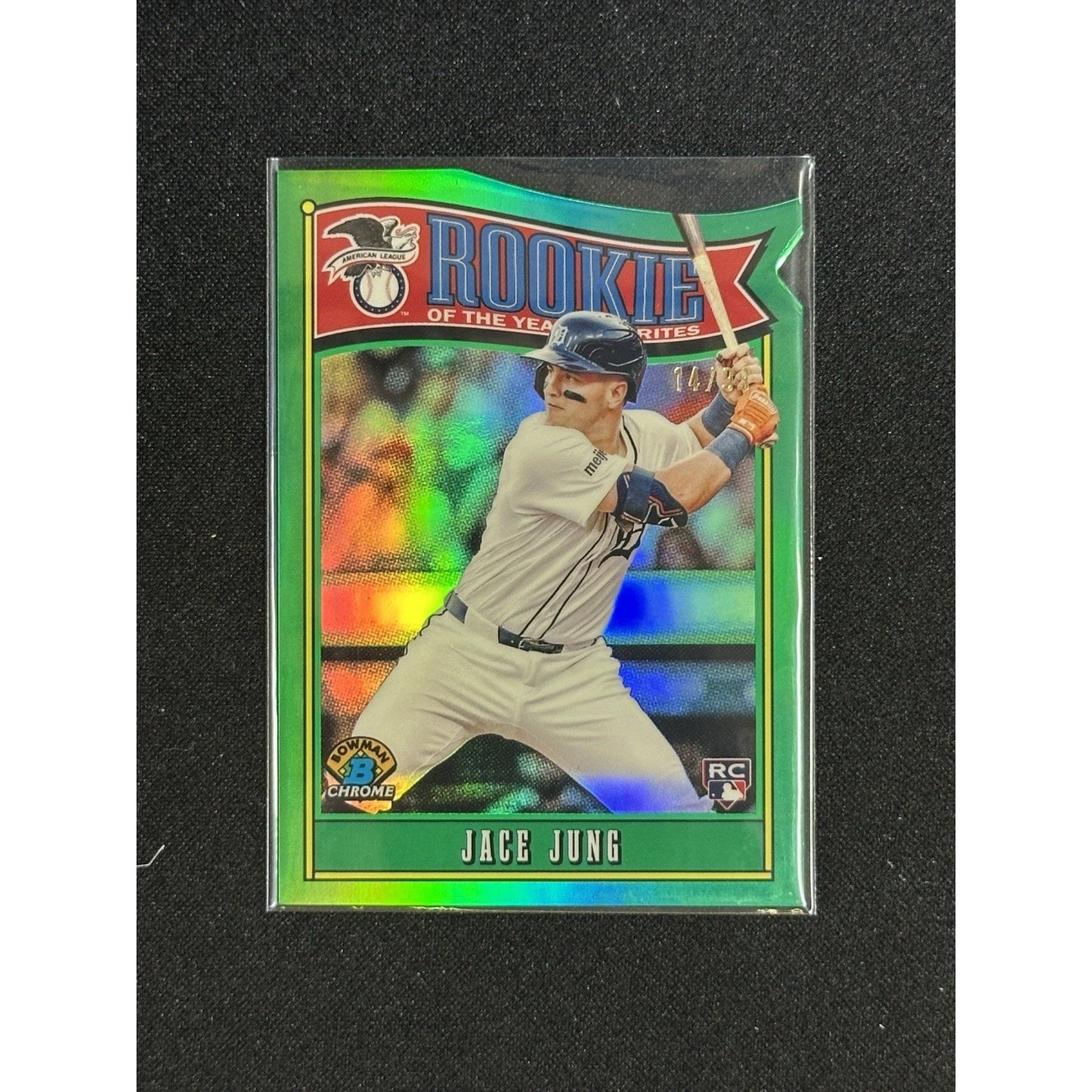 2025 Bowman Jace Jung Rookie Favorites Green Refractor /99 #ROY-8 RC Tigers