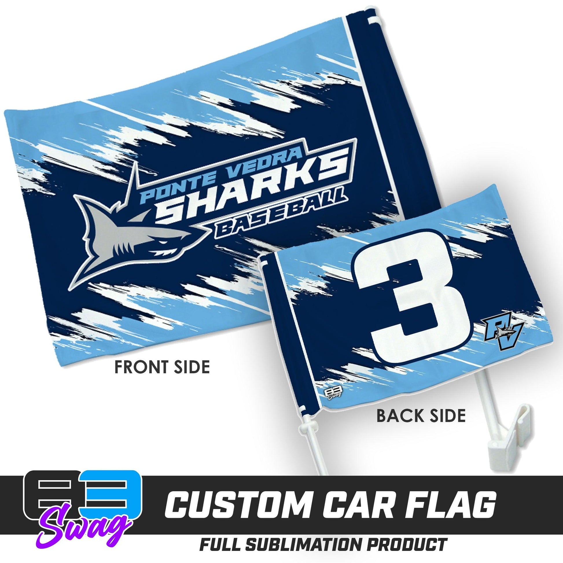 Double Sided Car Flag - Ponte Vedra Sharks Baseball - 83Swag