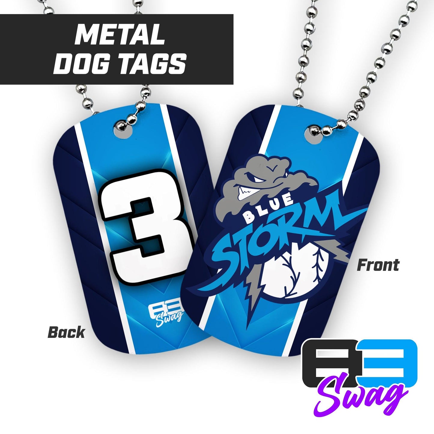 Double Sided Dog Tag - Blue Storm Baseball - 83Swag