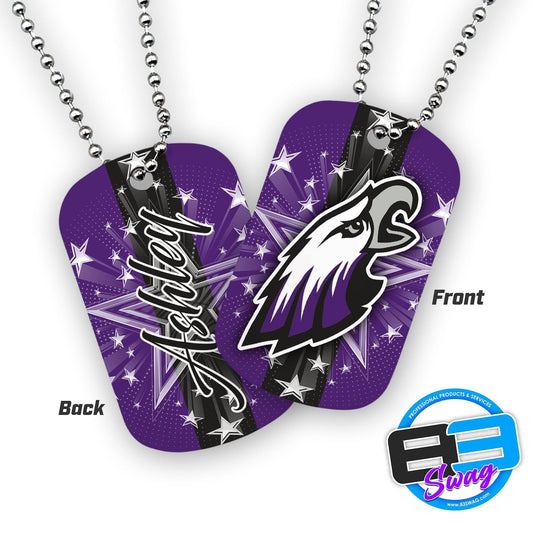 Double Sided Dog Tags - Includes Chain - Bellmawr Purple Eagles Cheer - 83Swag