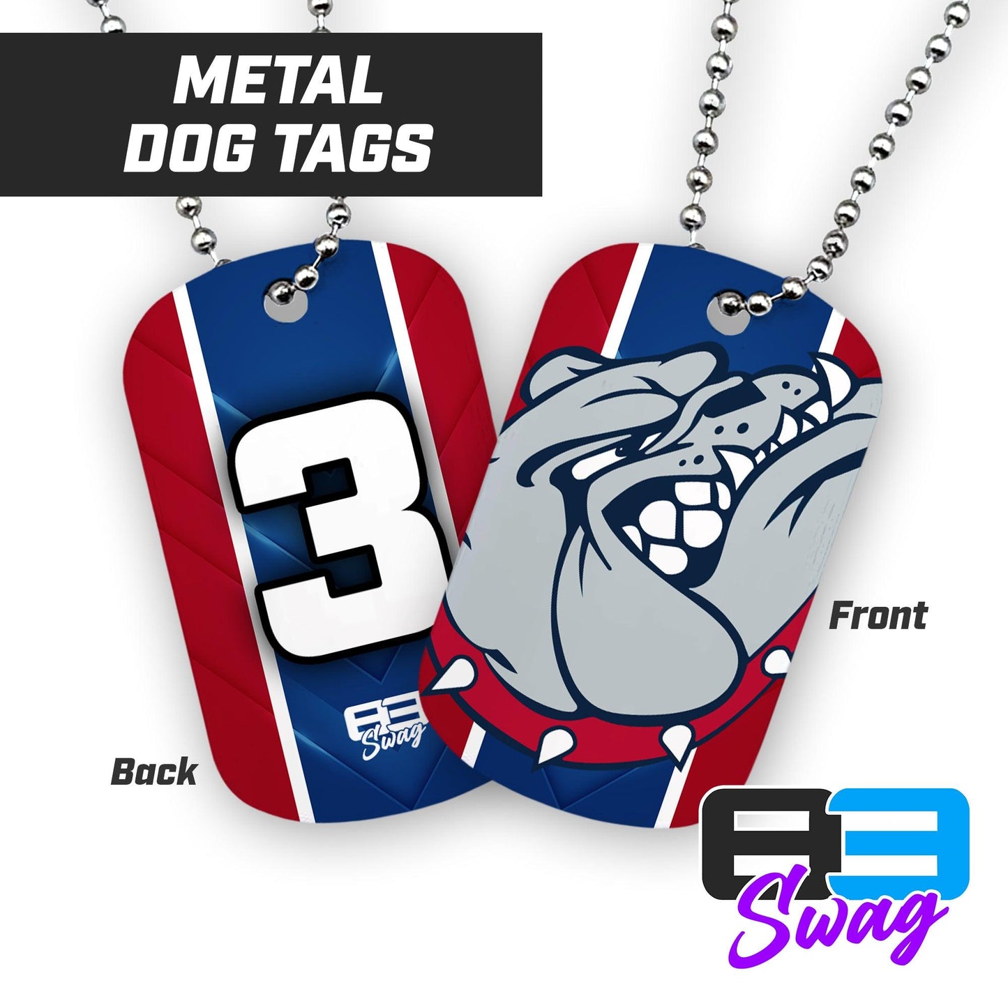 Double Sided Dog Tags - Maumelle Bulldogs Baseball - ROYAL - 83Swag