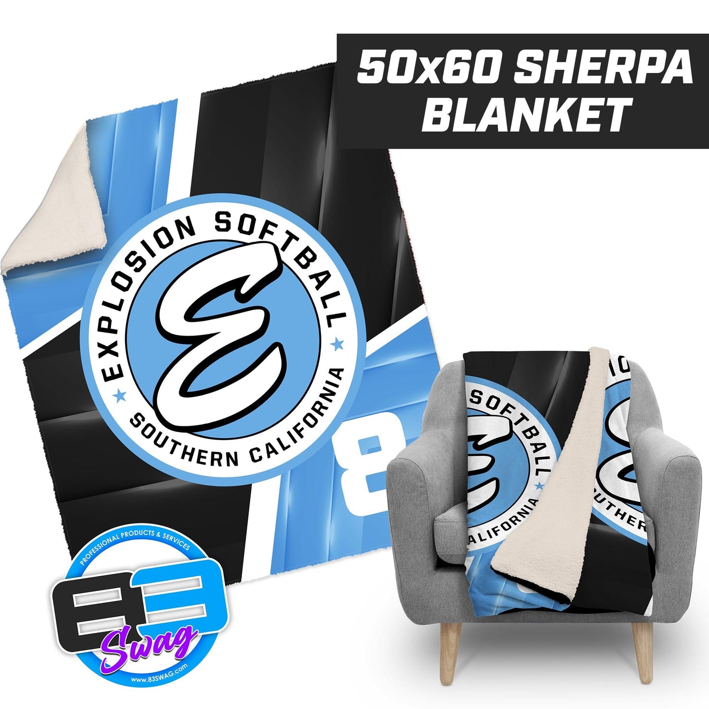 Explosion Softball - 50”x60” Plush Sherpa Blanket - 83Swag